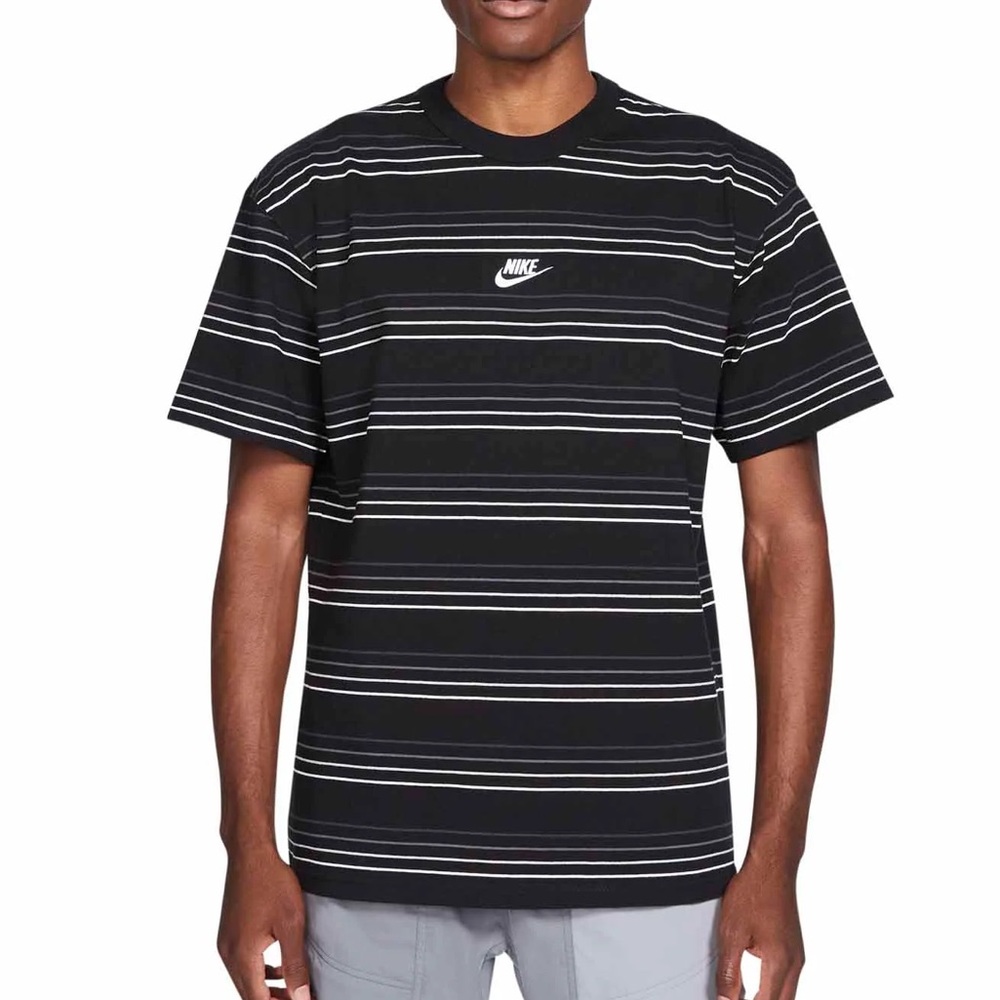 Nike Men's Black and White Striped Vintage-like Tee